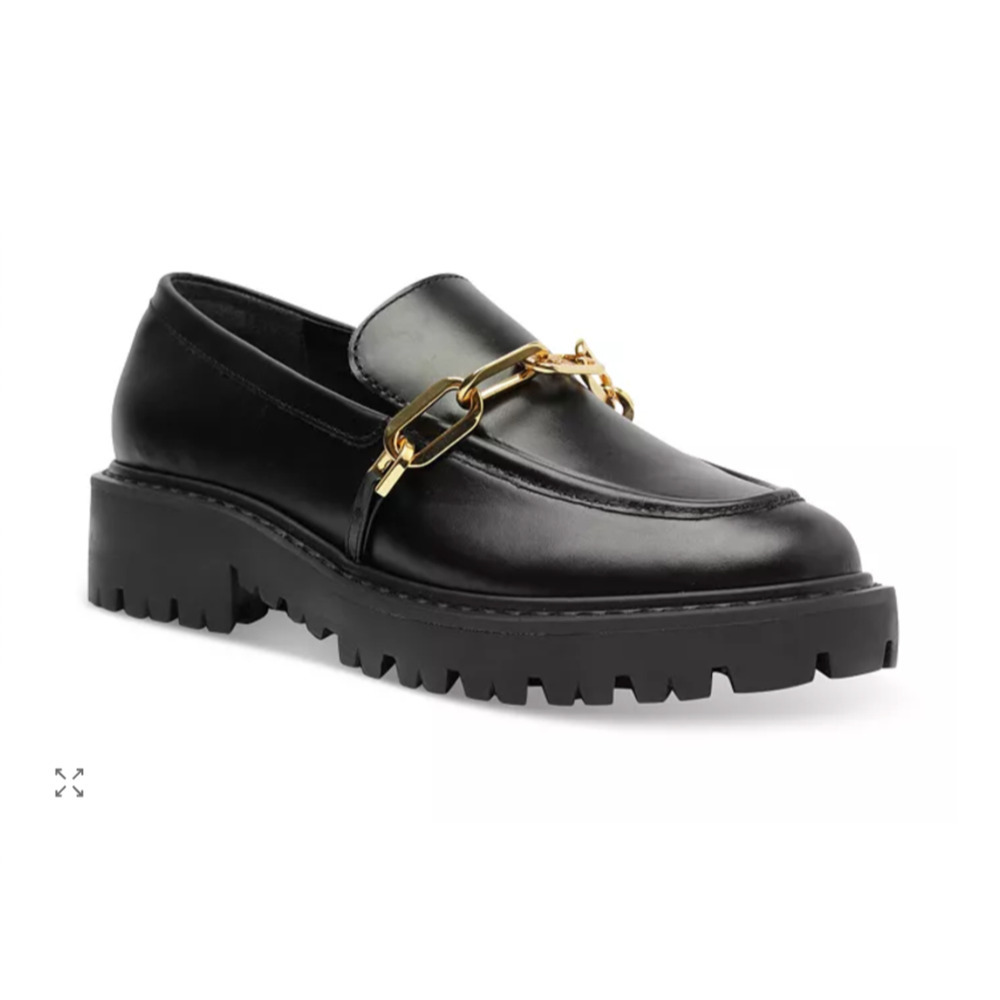 Schutz 6B Womens Black Leather Gold Chain Christie Loafers Slip On Muller Patent
